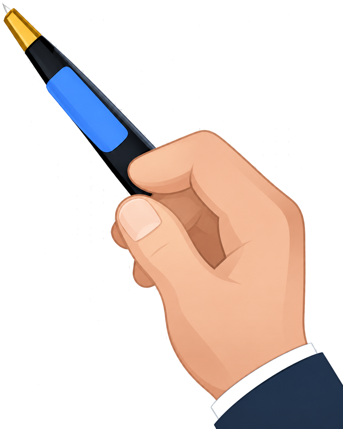 A realistic drawing hand holding a pen above a storyboard panel.